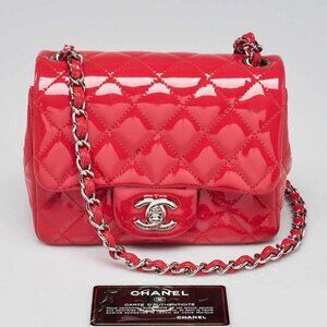 Chanel Pink Quilted Patent Leather Classic Square Mini Flap Bag